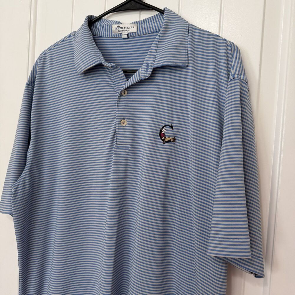 Peter Millar Summer Comfort The Cradle Pinehurst Golf Striped Polo Shirt Large